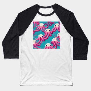 Pink Octopus Dancers - Super Cute Colorful Cephalopod Pattern Baseball T-Shirt